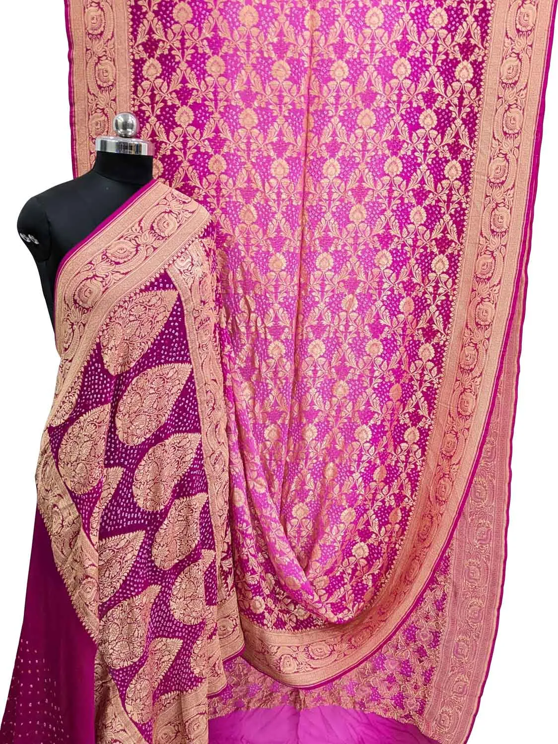 Elegant Pink Banarasi Bandhani Georgette Saree: A Timeless Classic