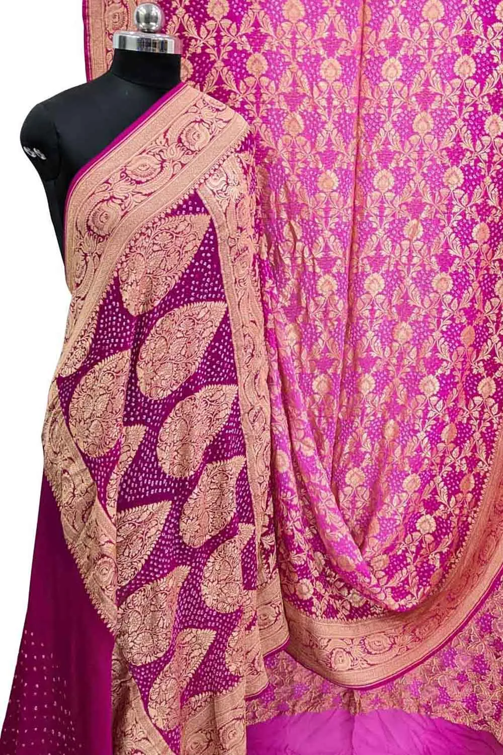 Elegant Pink Banarasi Bandhani Georgette Saree: A Timeless Classic