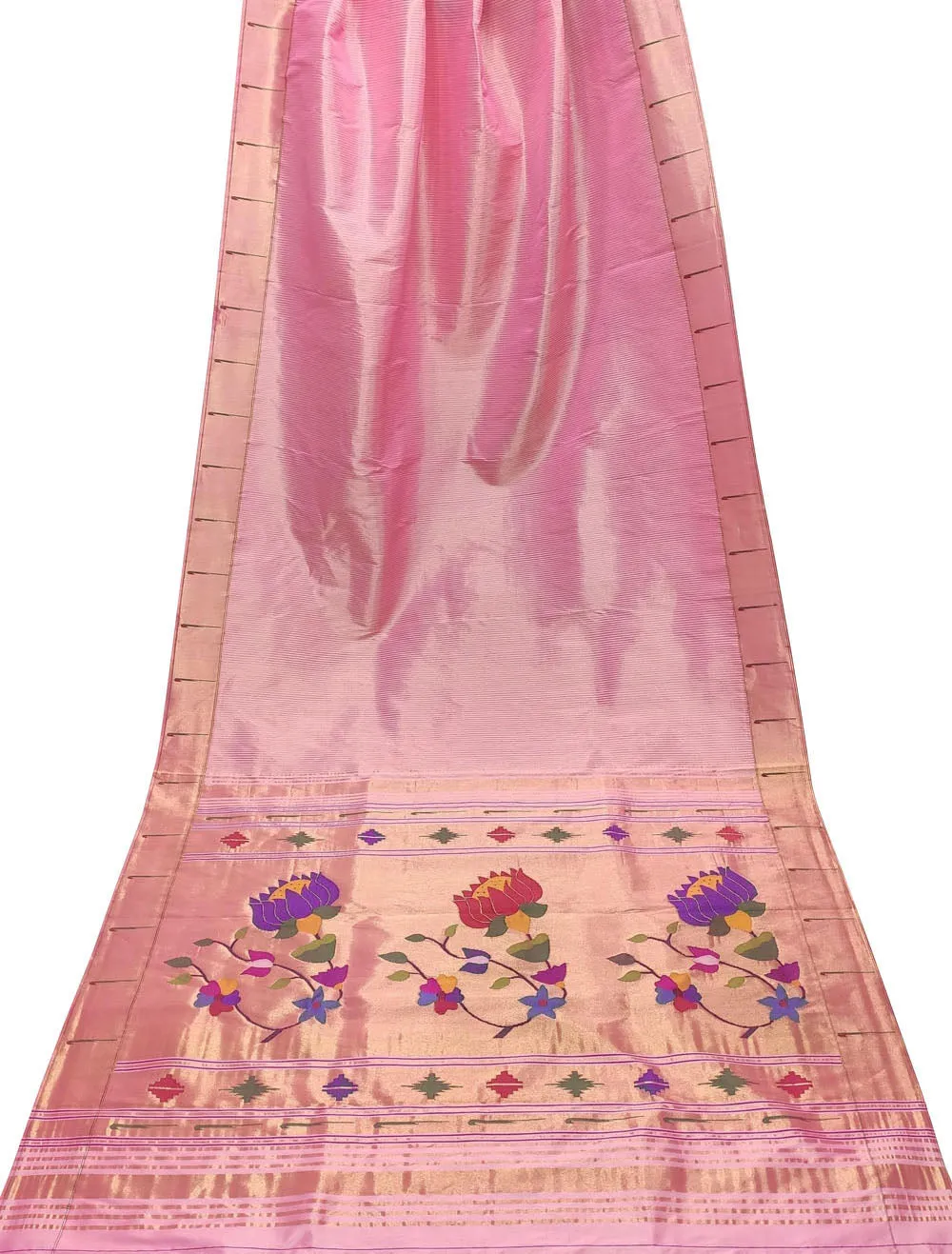 Elegant Pink Paithani Handloom Pure Tissue Silk Saree