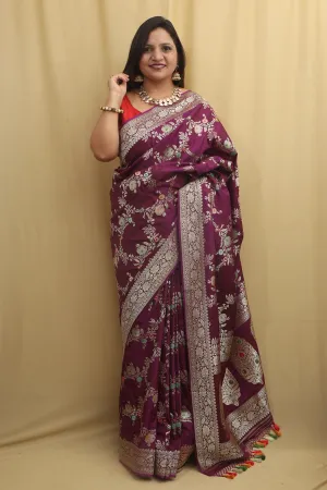 Elegant Purple Banarasi Silk Meenakari Saree