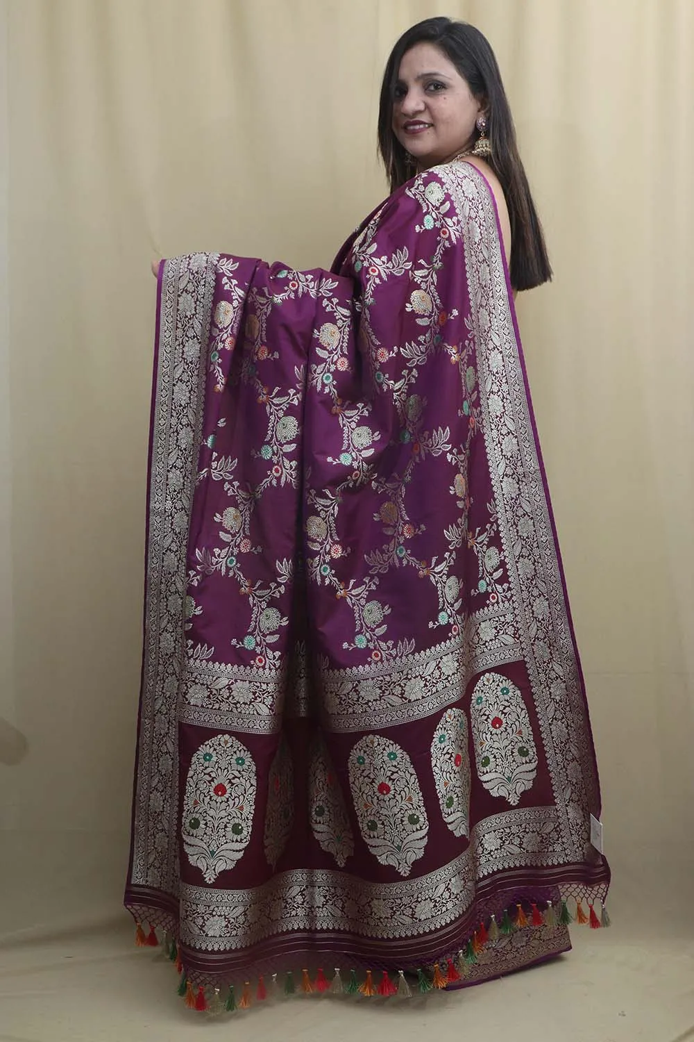 Elegant Purple Banarasi Silk Meenakari Saree