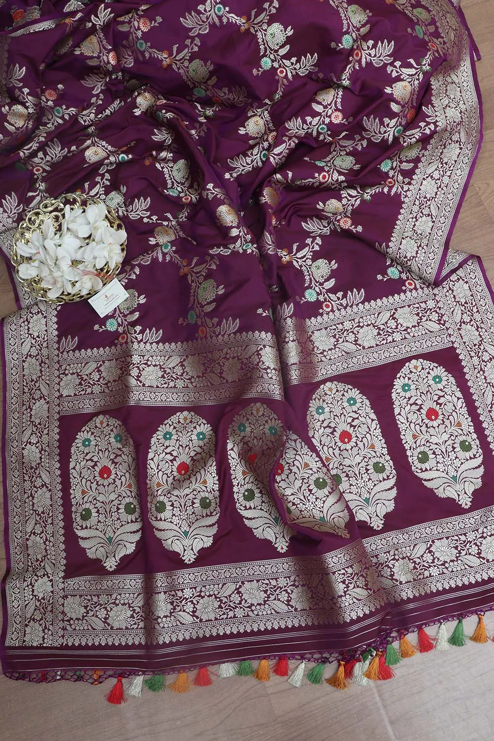 Elegant Purple Banarasi Silk Meenakari Saree