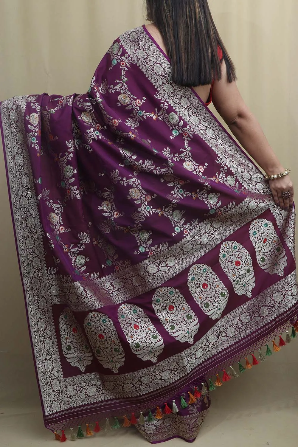 Elegant Purple Banarasi Silk Meenakari Saree