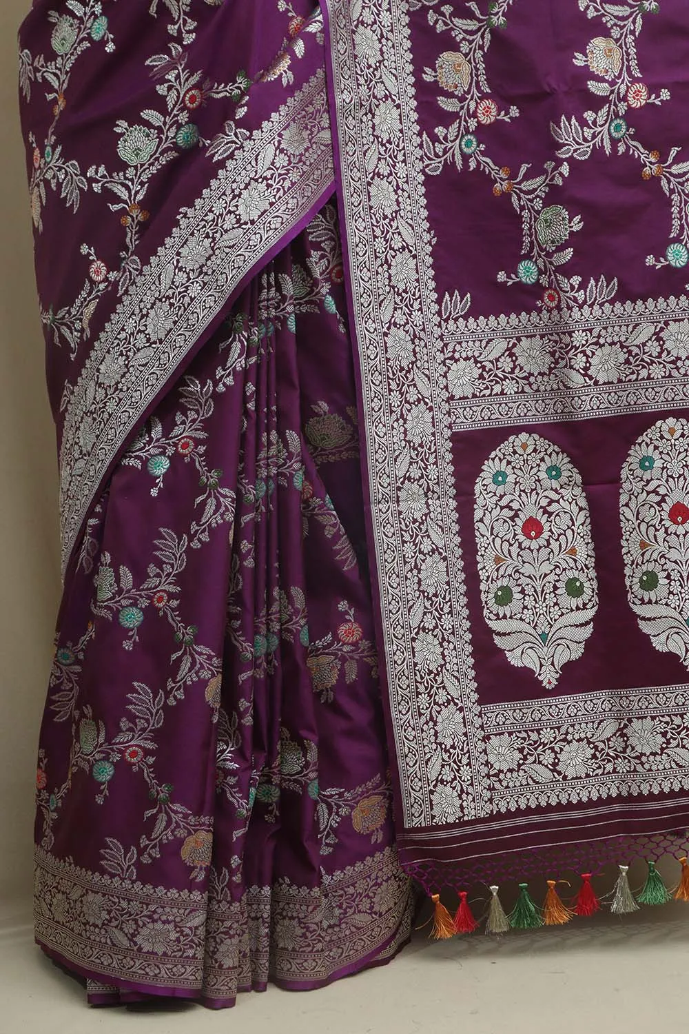 Elegant Purple Banarasi Silk Meenakari Saree