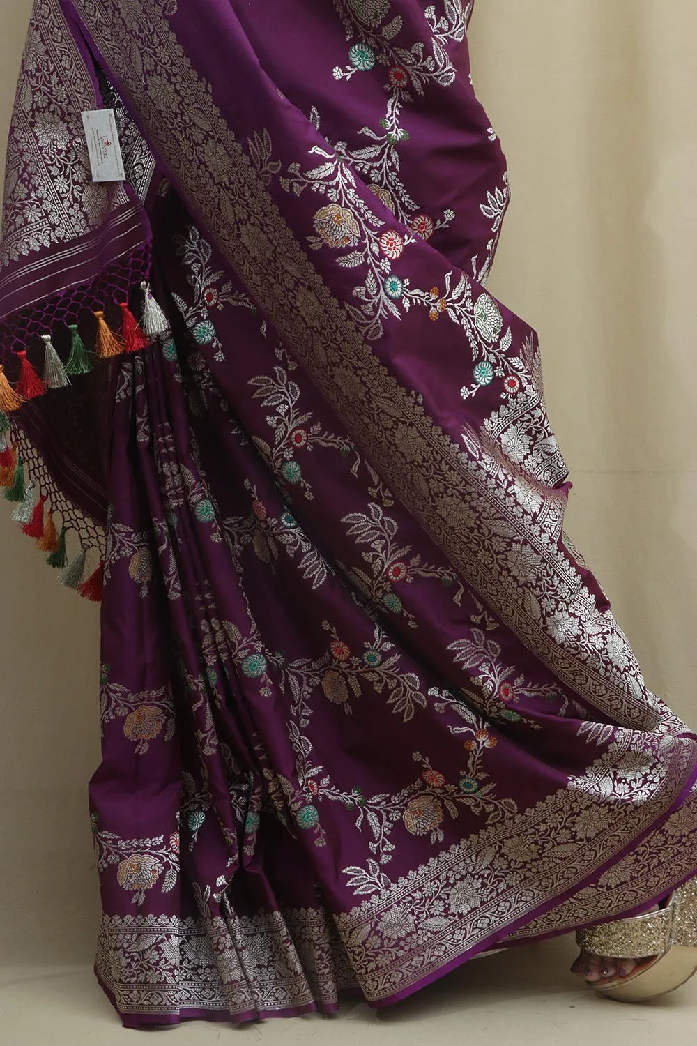 Elegant Purple Banarasi Silk Meenakari Saree