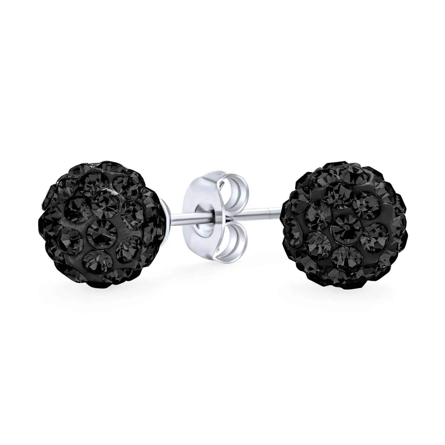 Elegant  Sterling Silver Drop Ball Earrings with 8MM Glittering Pave Crystals