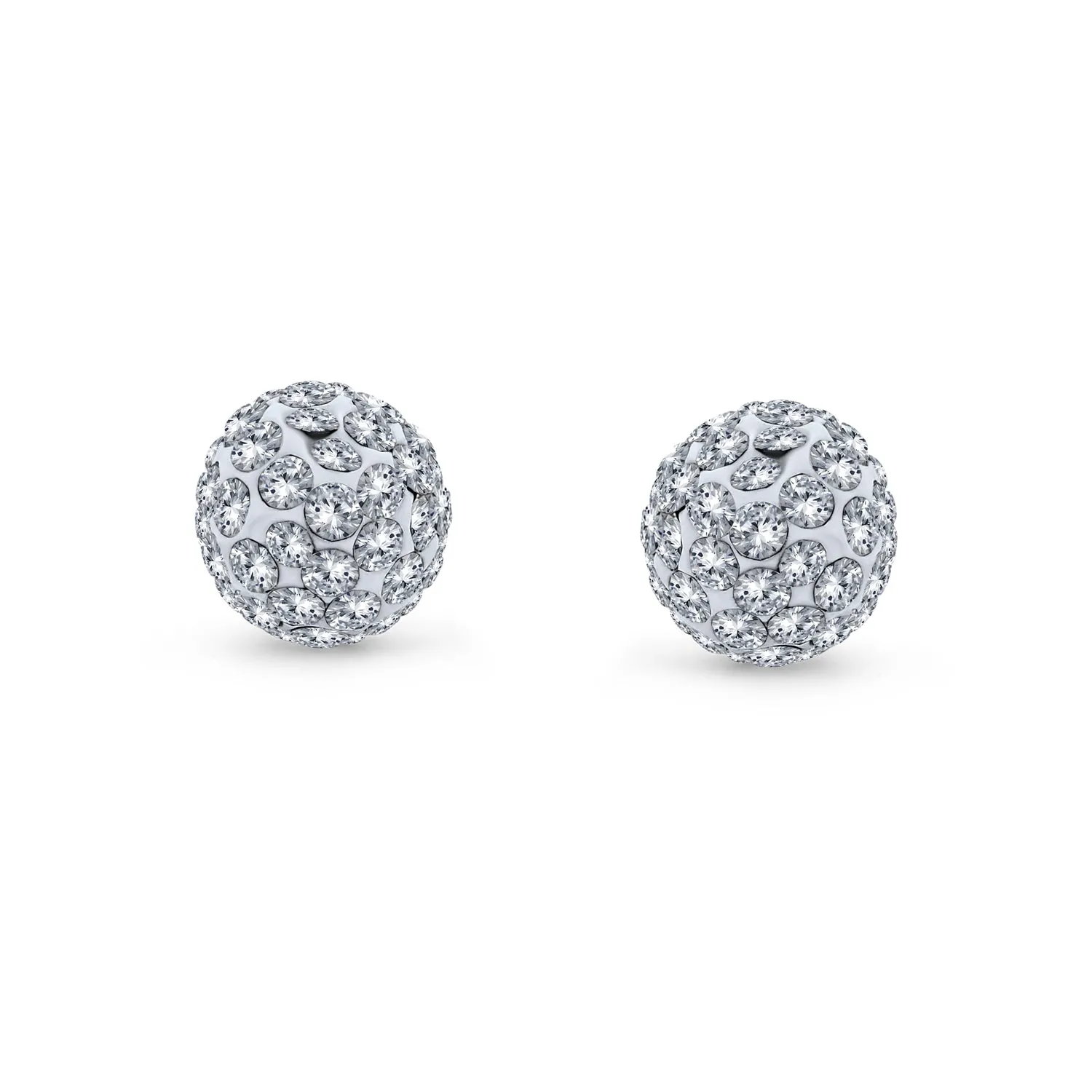 Elegant  Sterling Silver Drop Ball Earrings with 8MM Glittering Pave Crystals