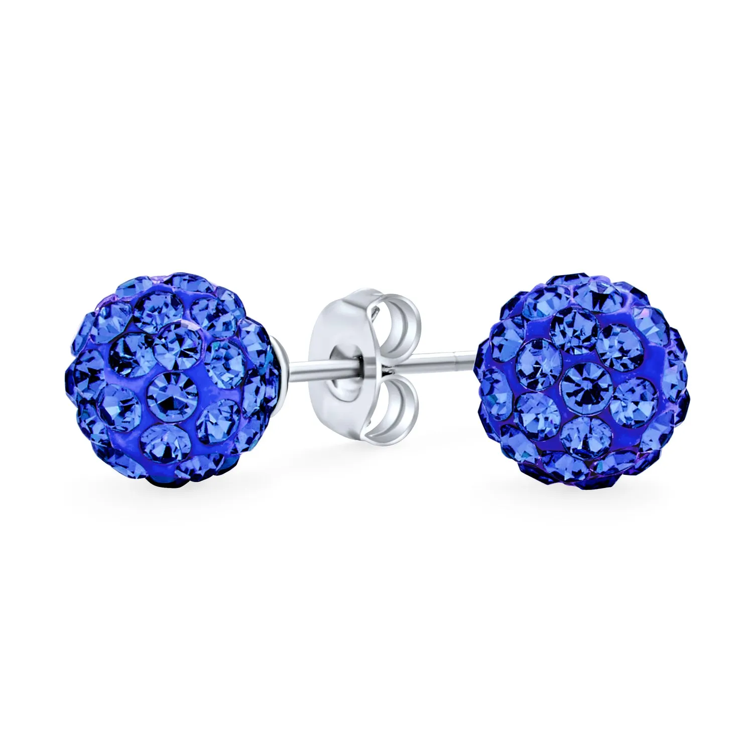 Elegant  Sterling Silver Drop Ball Earrings with 8MM Glittering Pave Crystals