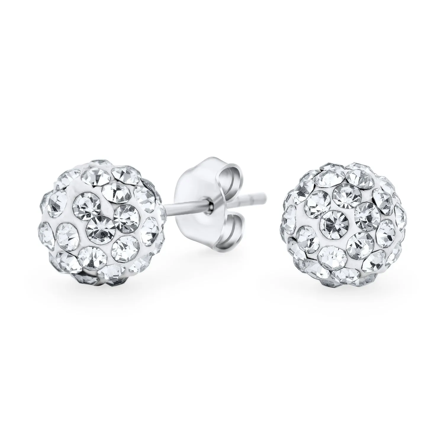 Elegant  Sterling Silver Drop Ball Earrings with 8MM Glittering Pave Crystals