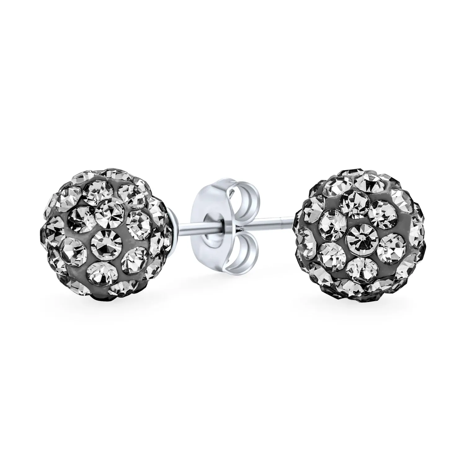 Elegant  Sterling Silver Drop Ball Earrings with 8MM Glittering Pave Crystals