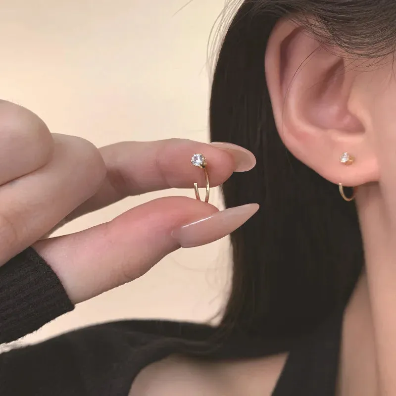 Elegent Minimalist Zircon Stud Earrings for Teens Ear Piercing Earrings Women Men Wedding Party Girl Jewelry Gifts