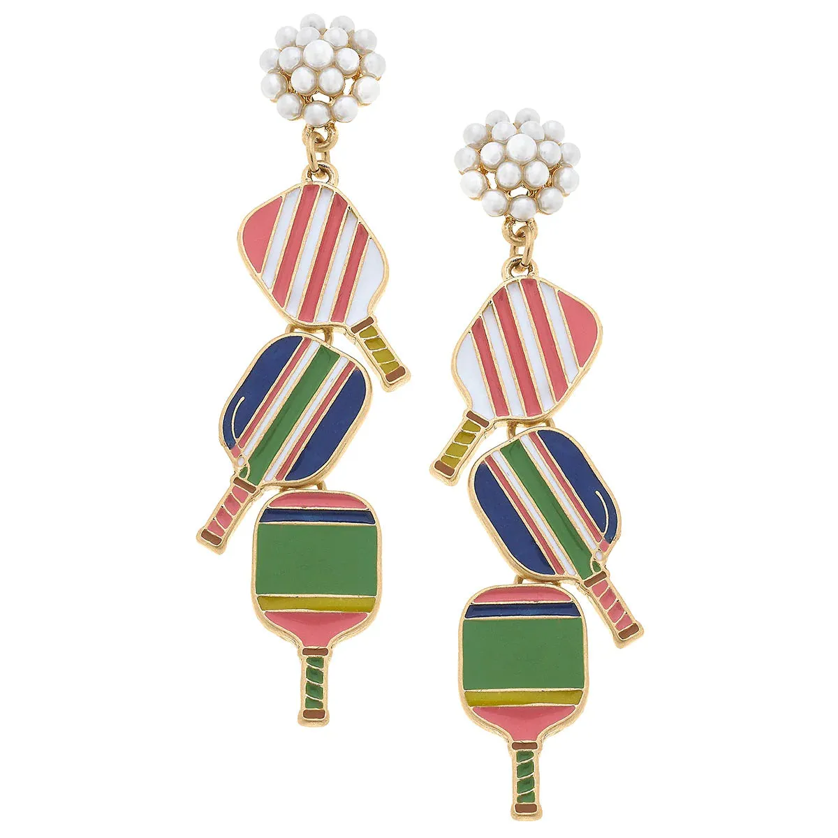 Ellie Pickleball Paddle Trio Pearl Cluster Drop Earrings