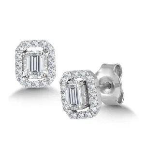 EMERALD-CUT, DIAMOND STAR, HEAVENLY HALO STUD EARRINGS