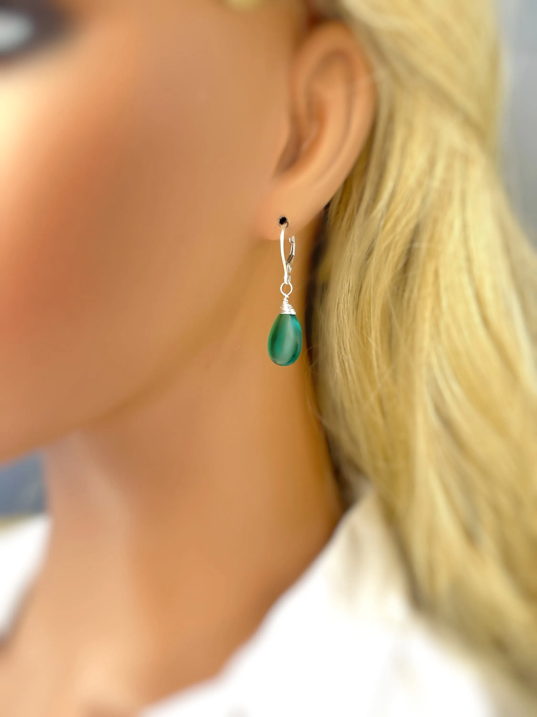 Emerald Green Earrings Dangle Sterling Silver 14k Gold fill