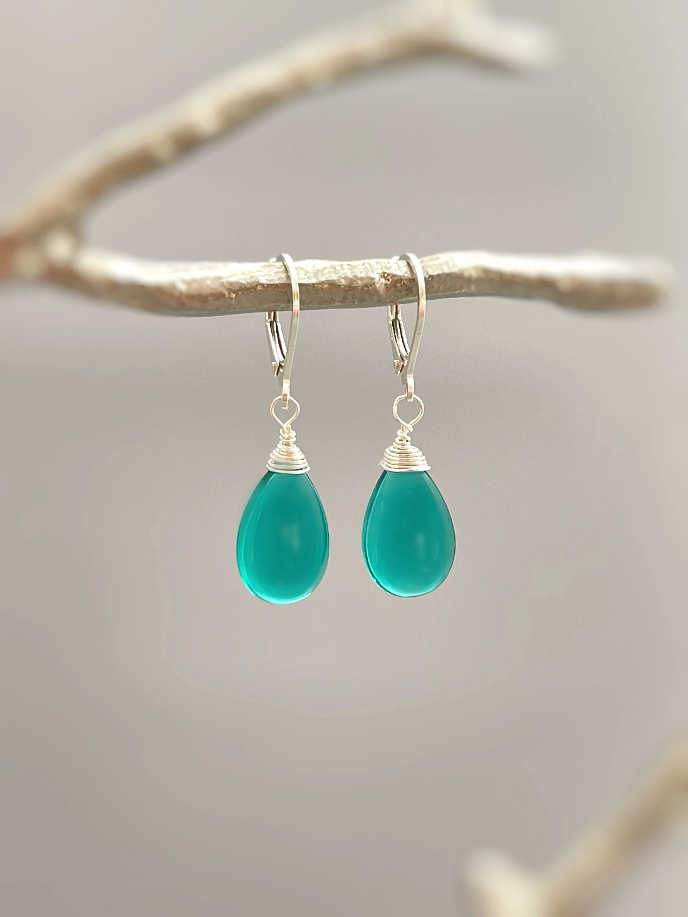 Emerald Green Earrings Dangle Sterling Silver 14k Gold fill