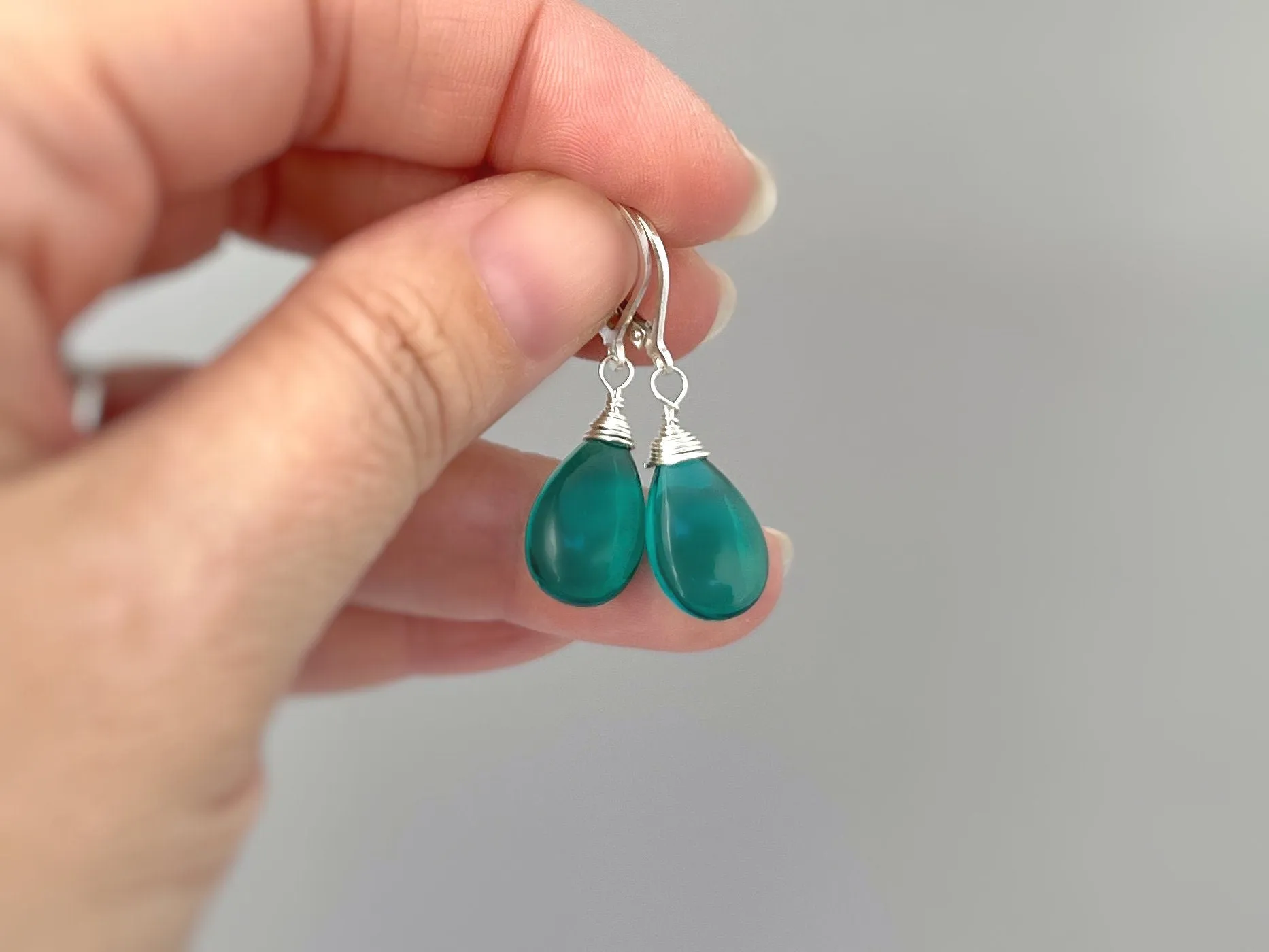 Emerald Green Earrings Dangle Sterling Silver 14k Gold fill