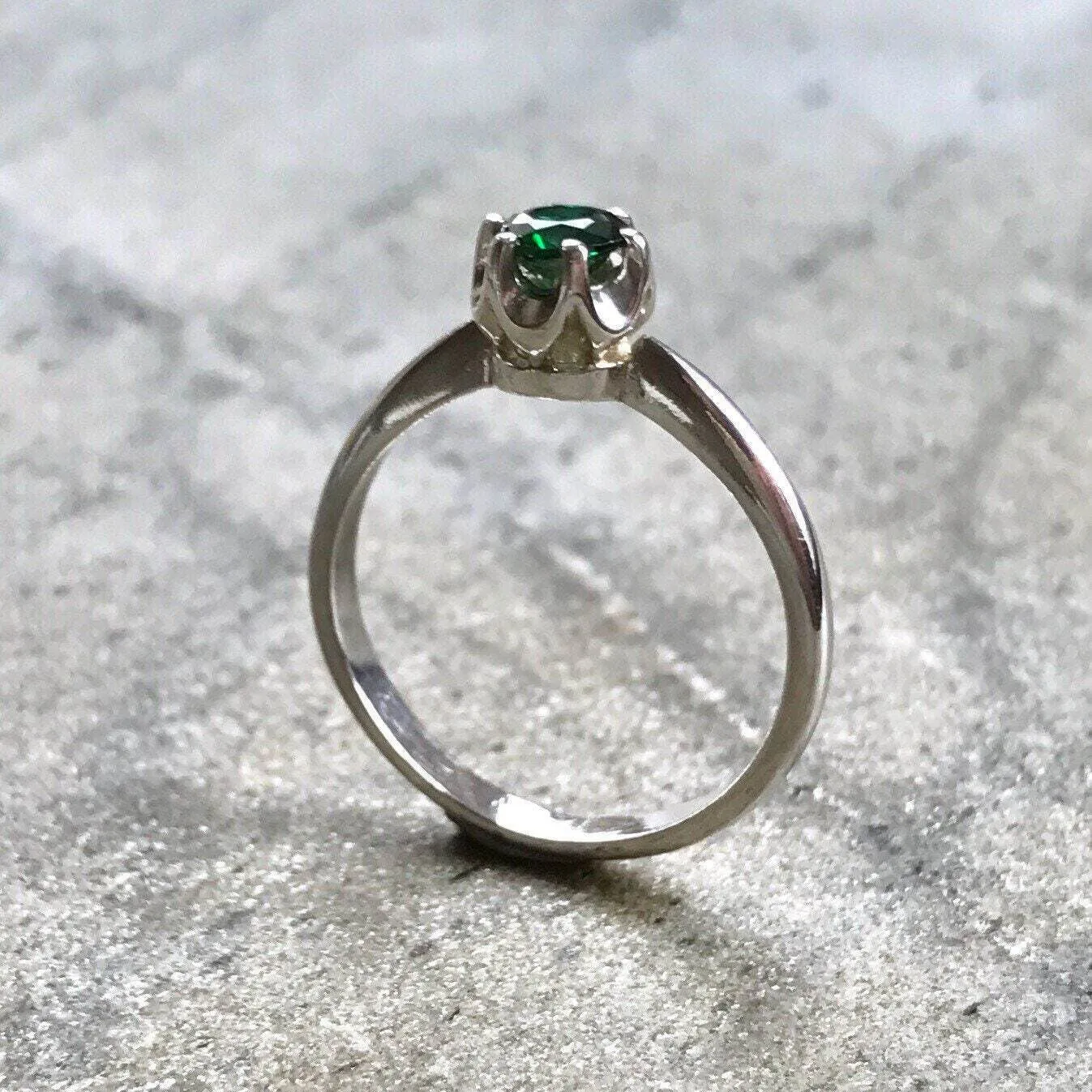 Emerald Promise Ring - Dainty Green Ring - Classic Solitaire Ring