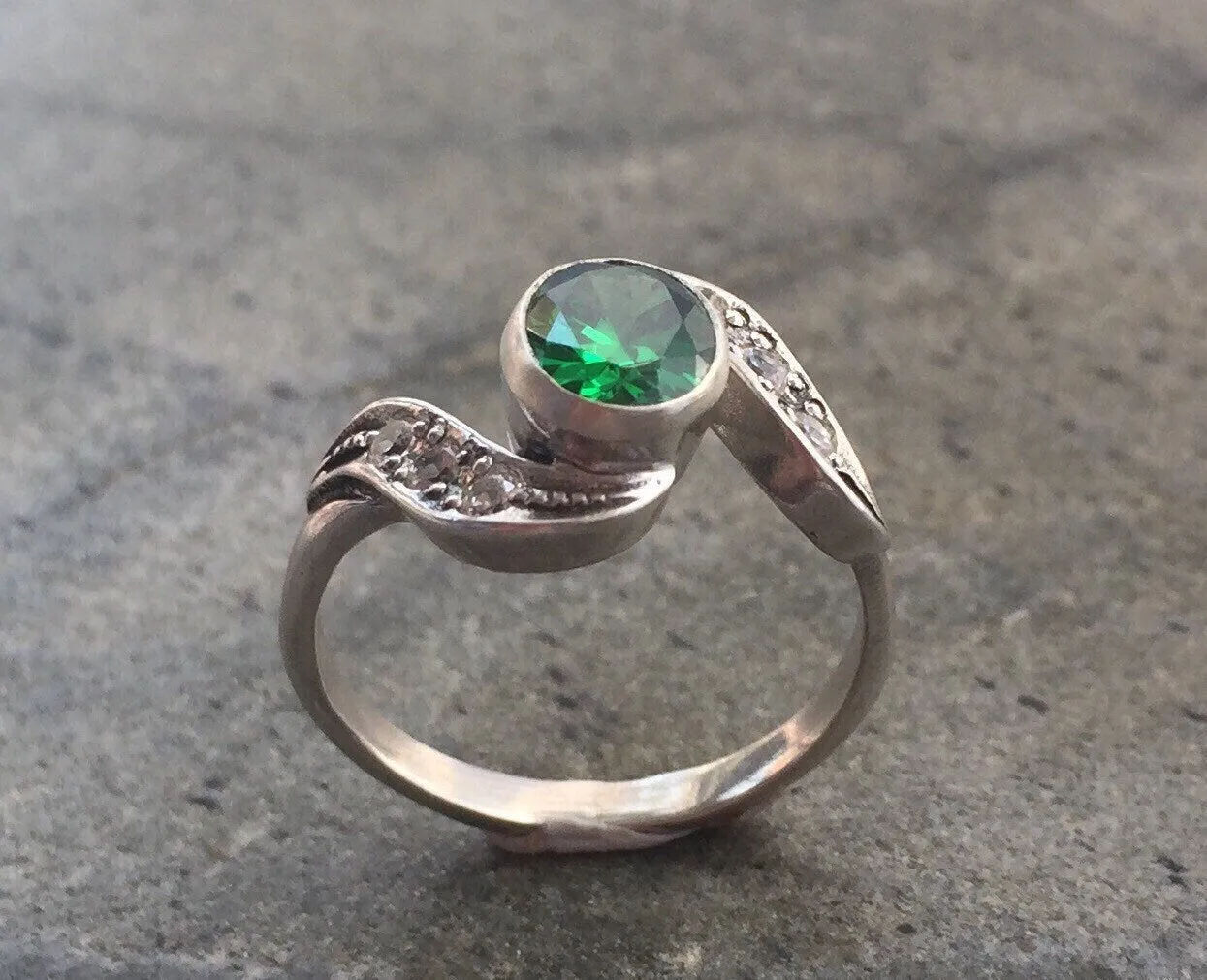 Emerald Promise Ring - Green Vintage Ring - Unique Engagement Ring