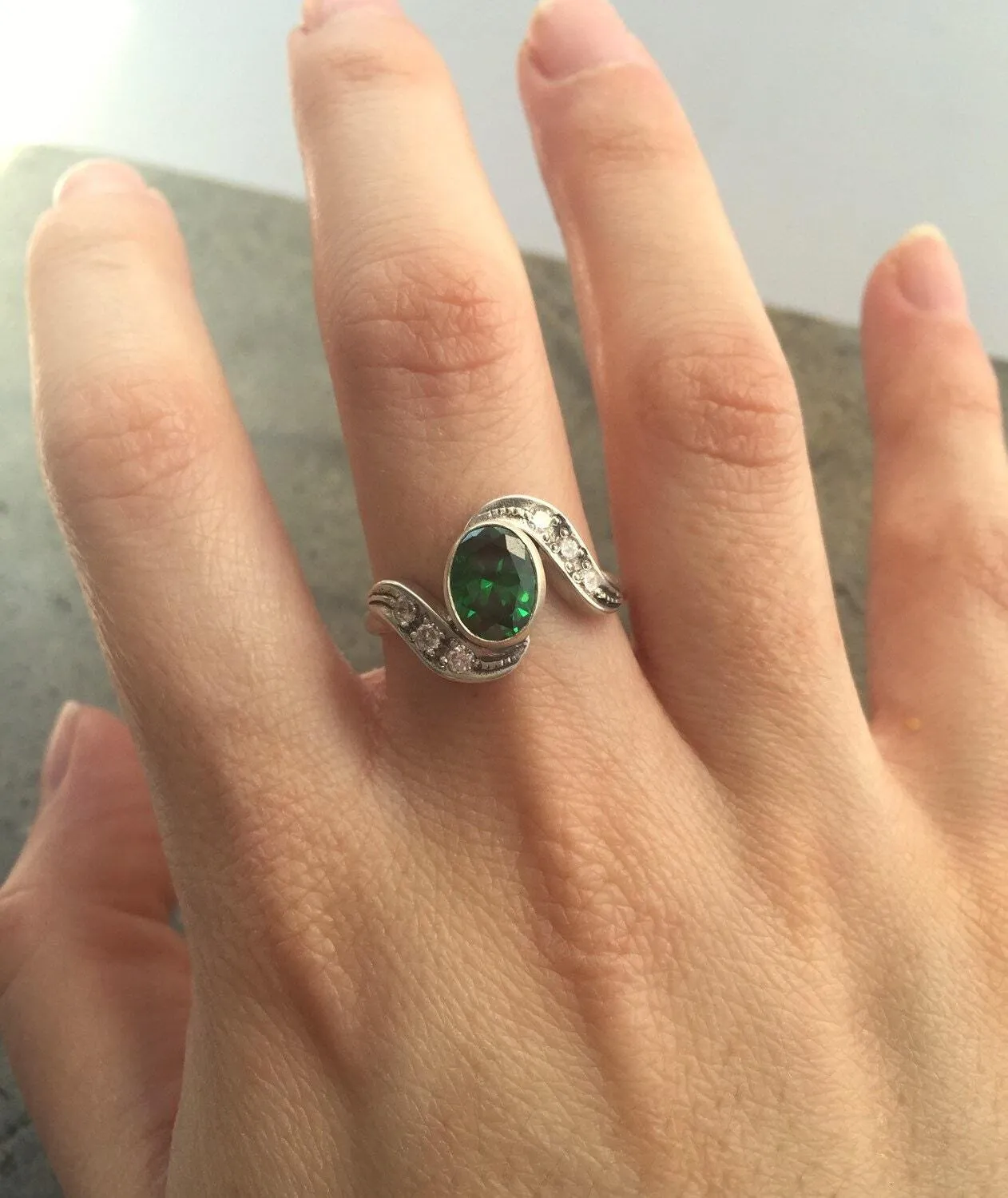 Emerald Promise Ring - Green Vintage Ring - Unique Engagement Ring