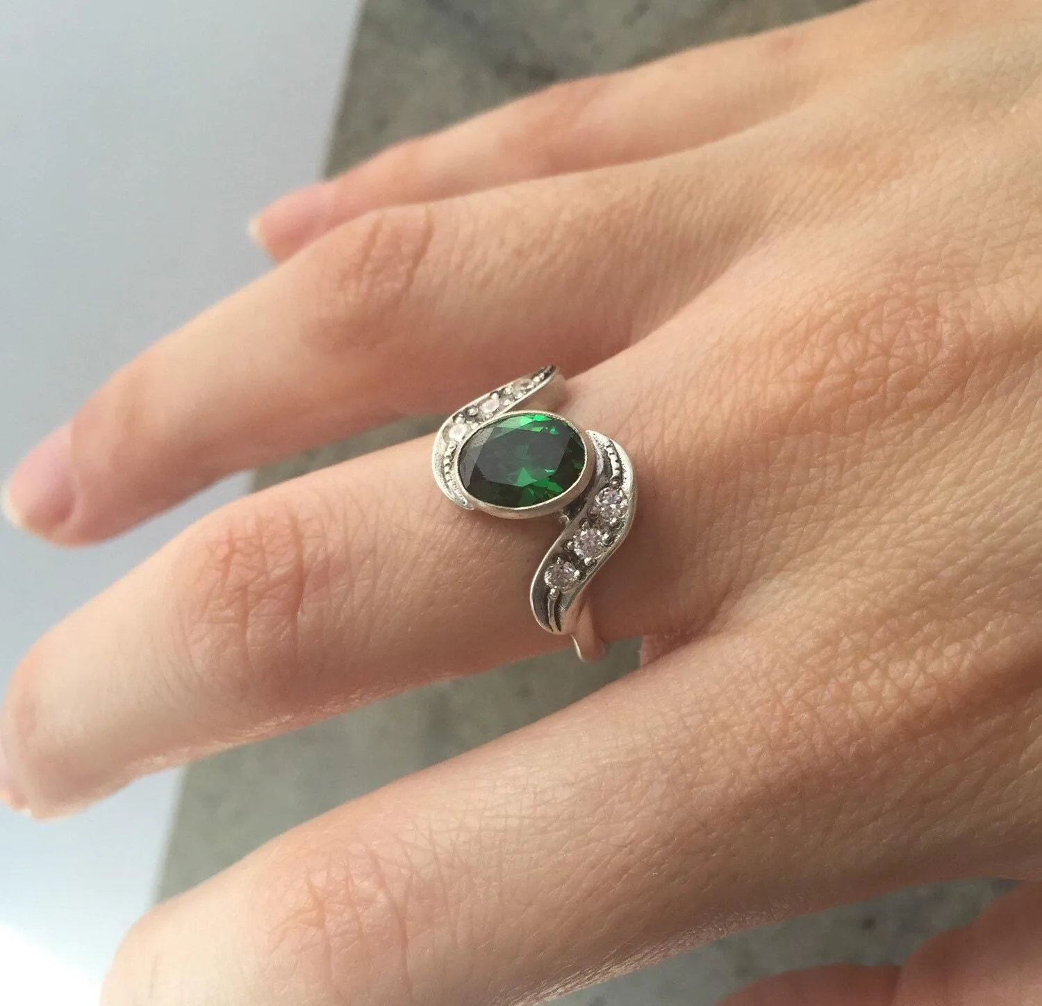 Emerald Promise Ring - Green Vintage Ring - Unique Engagement Ring