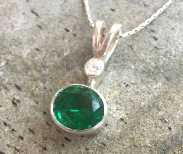 Emerald Statement Necklace - Two Stone Pendant - Artistic Emerald Necklace