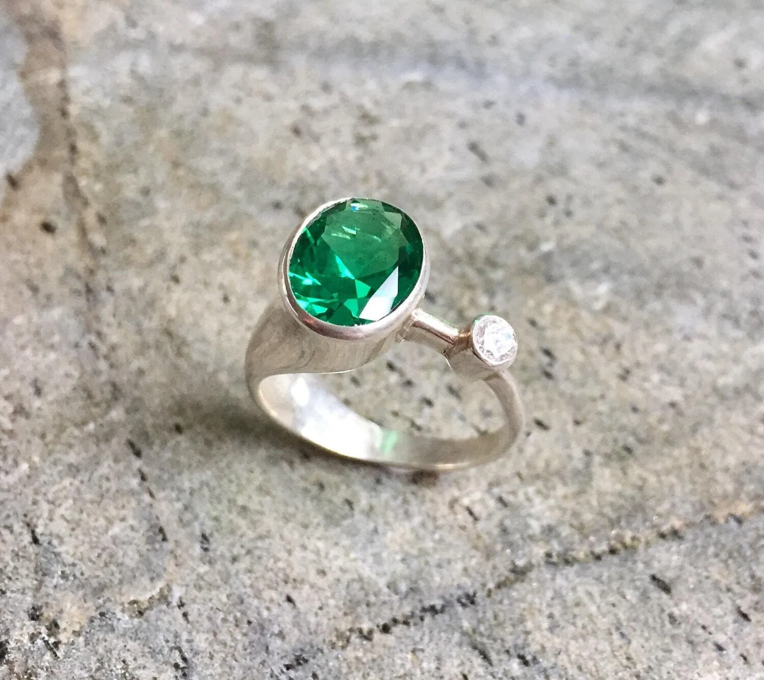 Emerald Statement Ring - Two Stone Ring - Artistic Emerald Ring