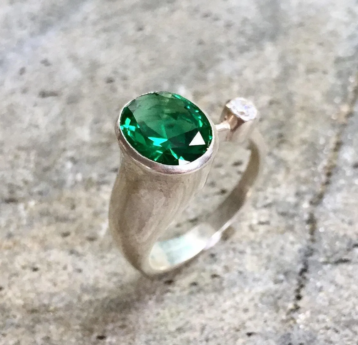 Emerald Statement Ring - Two Stone Ring - Artistic Emerald Ring