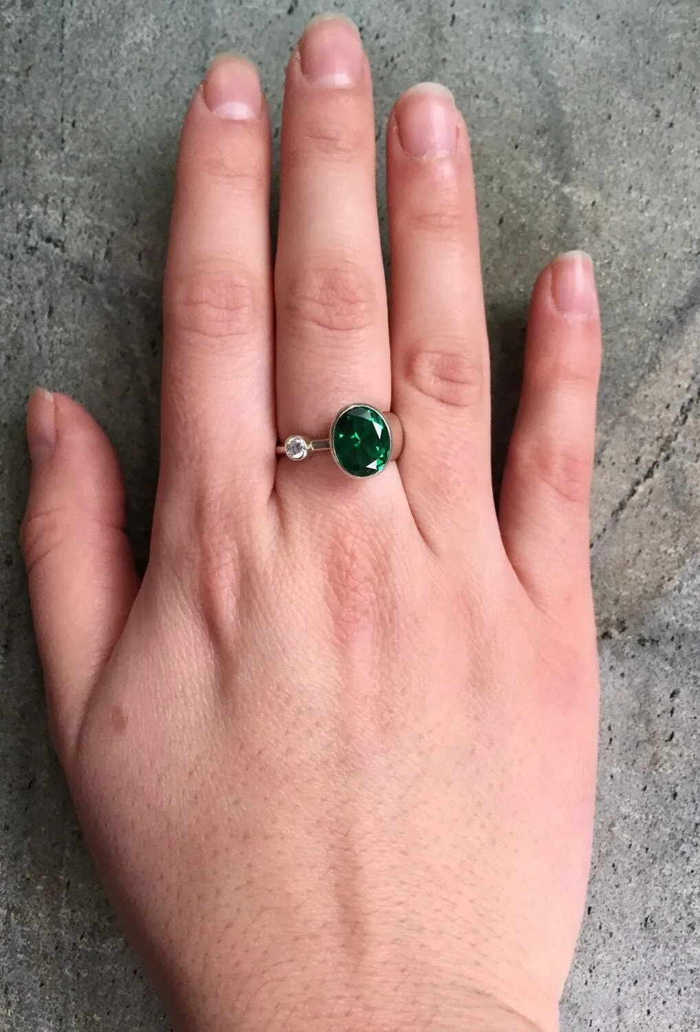 Emerald Statement Ring - Two Stone Ring - Artistic Emerald Ring