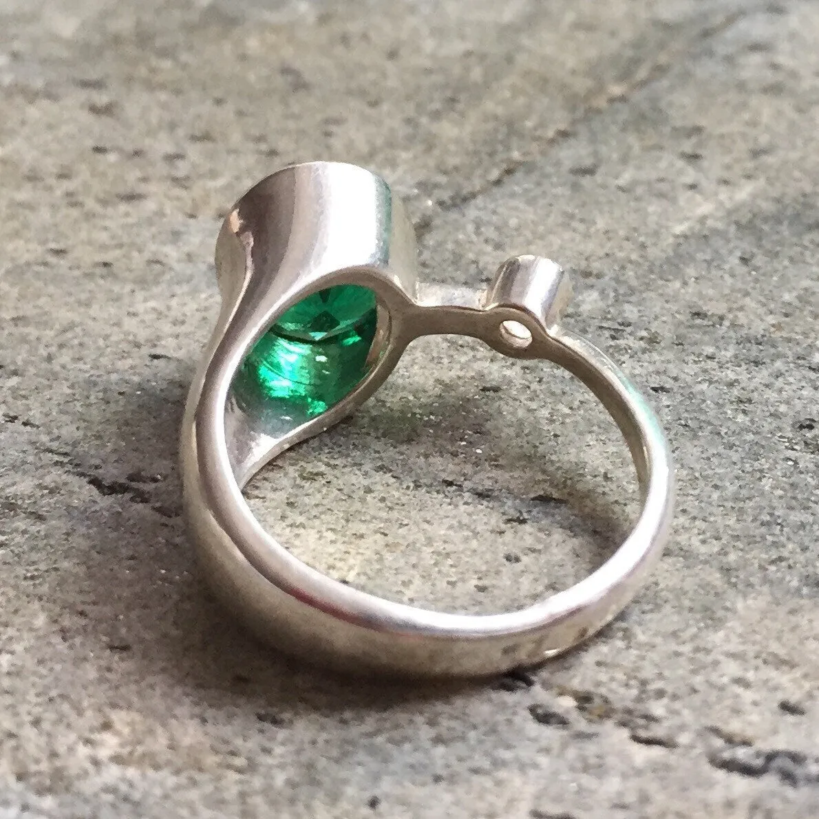 Emerald Statement Ring - Two Stone Ring - Artistic Emerald Ring