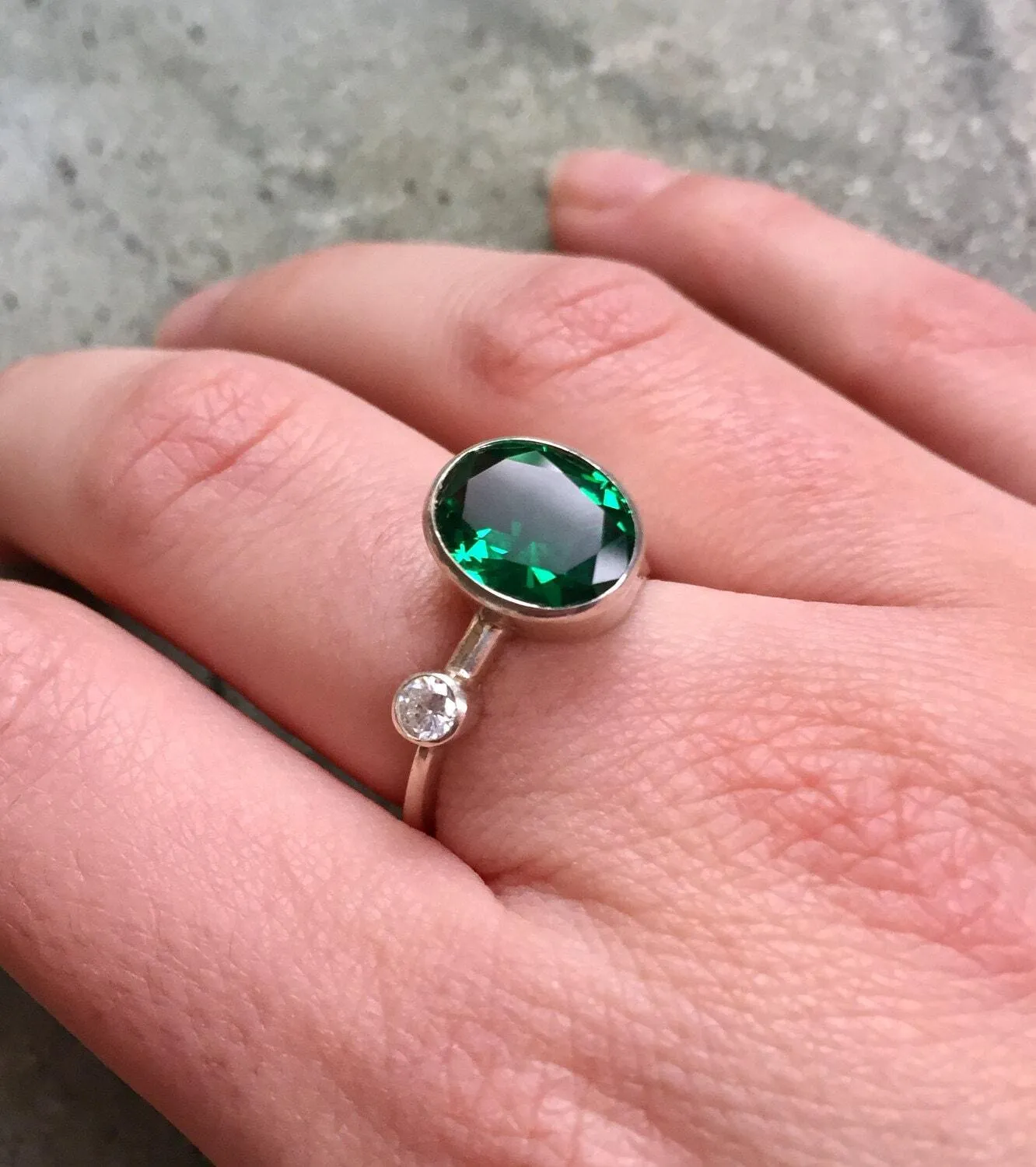 Emerald Statement Ring - Two Stone Ring - Artistic Emerald Ring