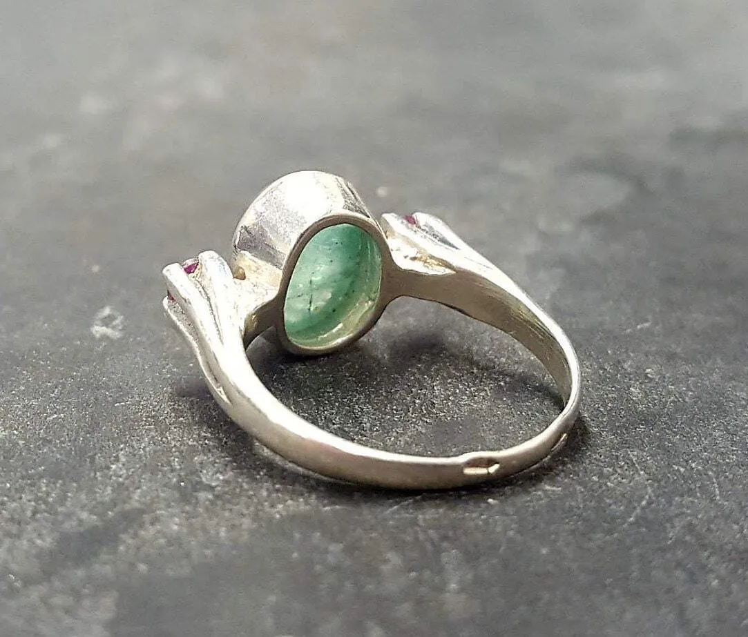 Emerald Vintage Ring - May Birthstone Ring - Ruby Silver Ring