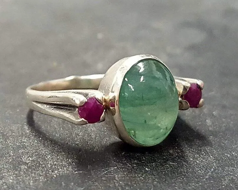 Emerald Vintage Ring - May Birthstone Ring - Ruby Silver Ring