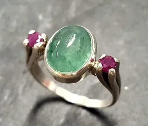 Emerald Vintage Ring - May Birthstone Ring - Ruby Silver Ring