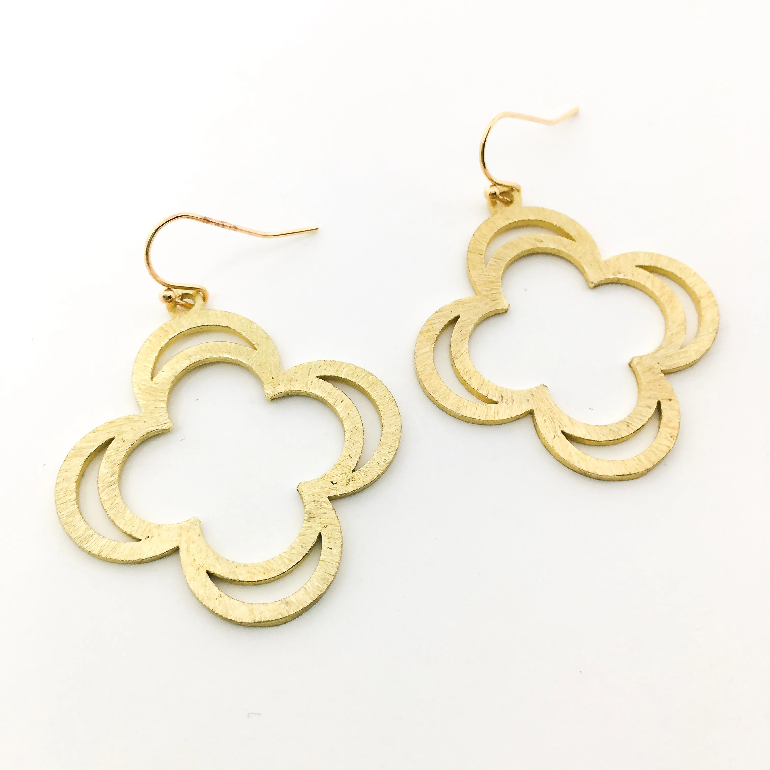 Emery Brushed Double Petal Earrings | Gold