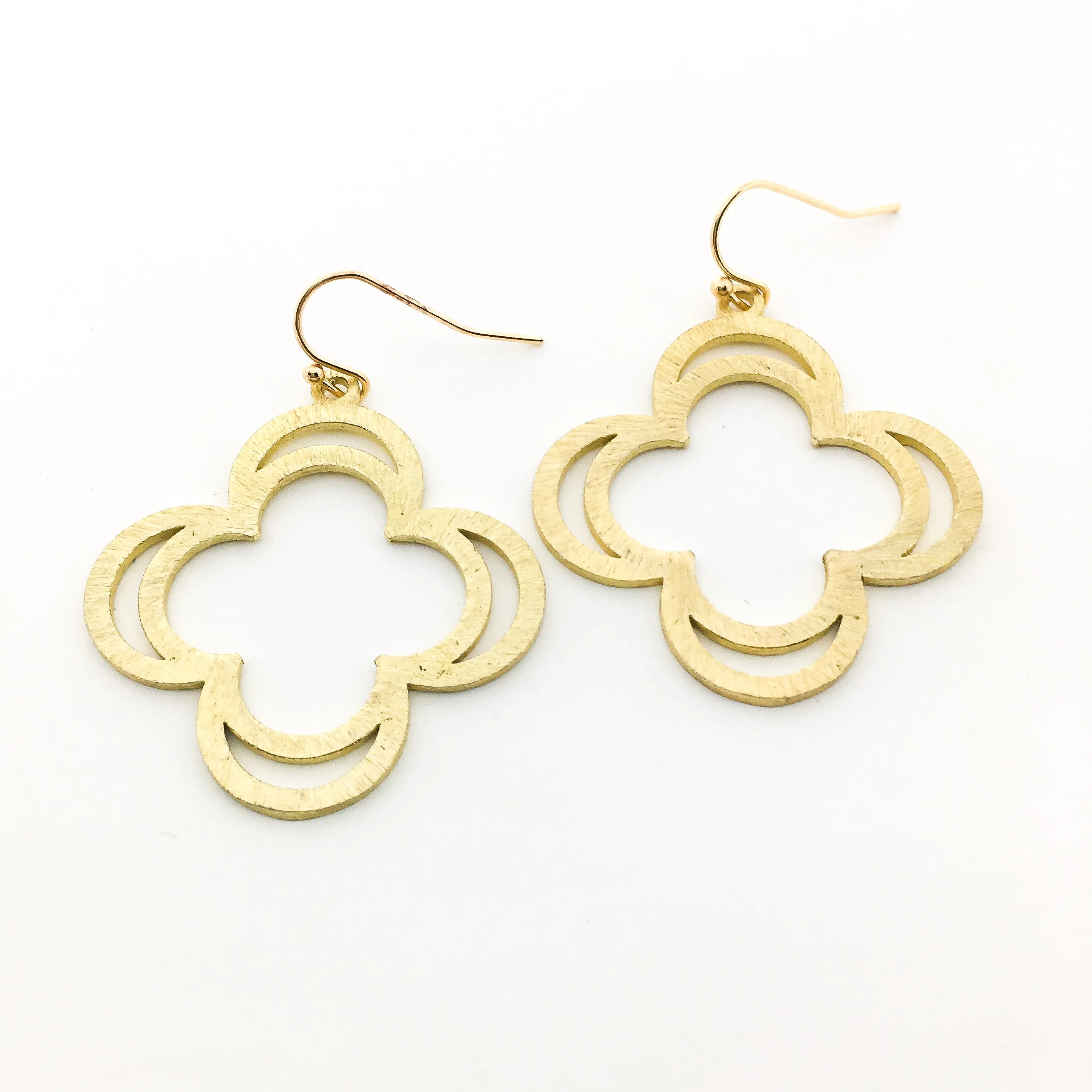 Emery Brushed Double Petal Earrings | Gold