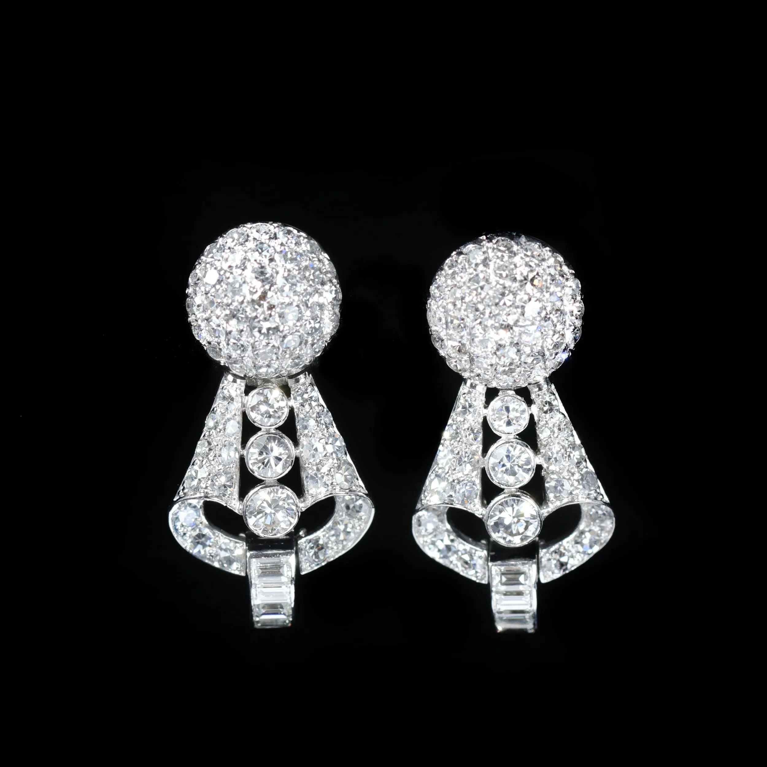 Estate Platinum 2.80 CTW Diamond Drop Stud Earrings