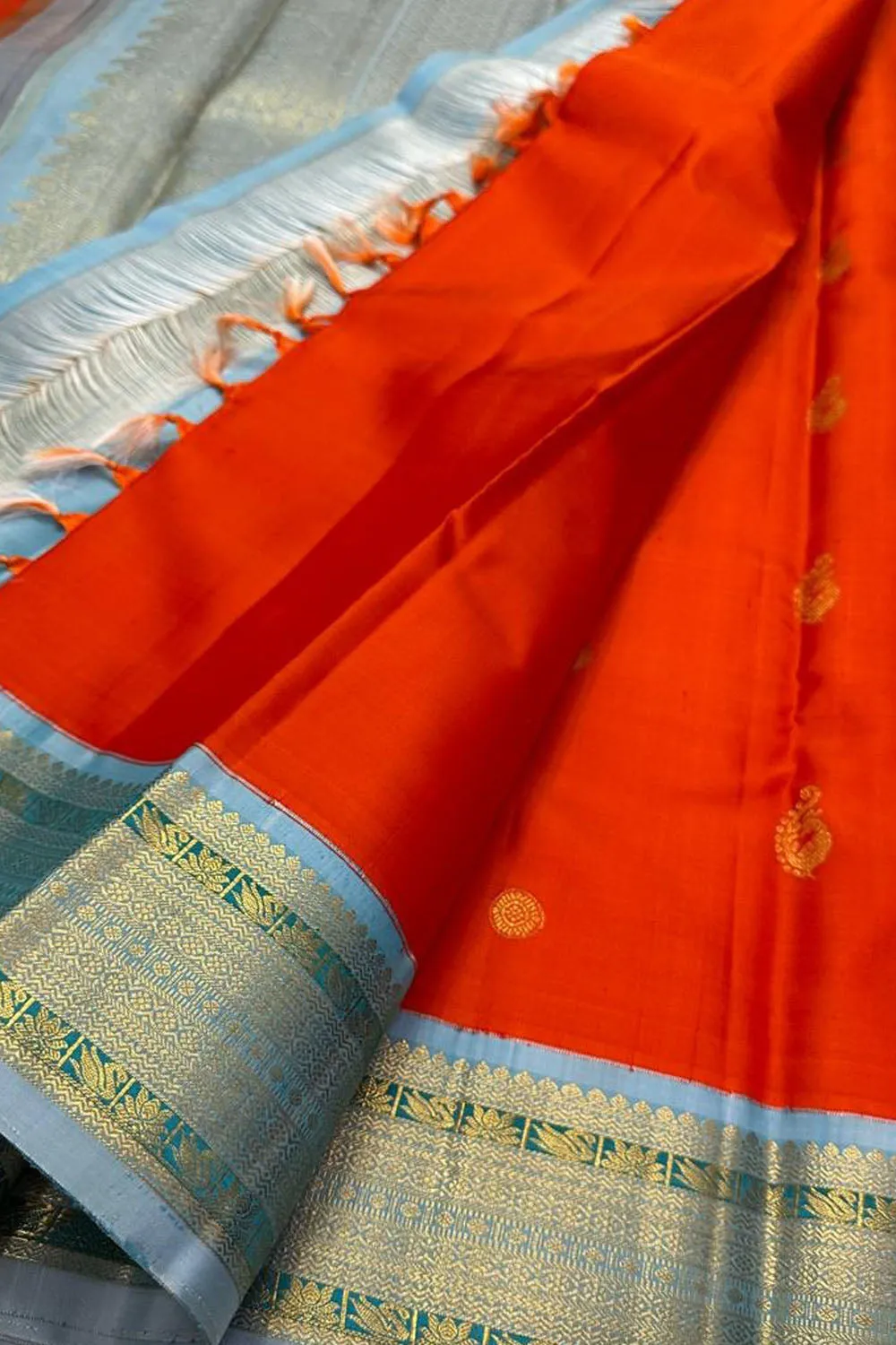 Exquisite Orange Kanjeevaram Silk Saree - Handloom Beauty