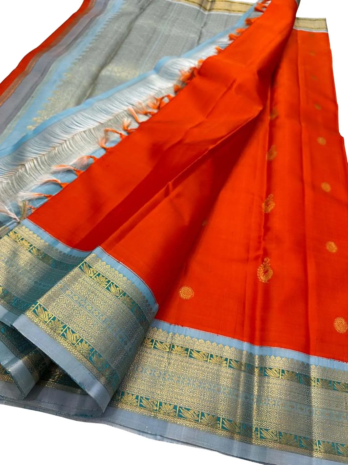 Exquisite Orange Kanjeevaram Silk Saree - Handloom Beauty