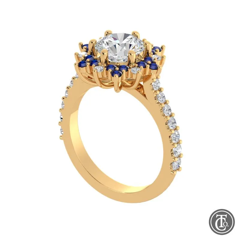 Fancy Halo Semi-Mount Engagement Ring with Sapphire Accents