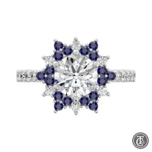 Fancy Halo Semi-Mount Engagement Ring with Sapphire Accents