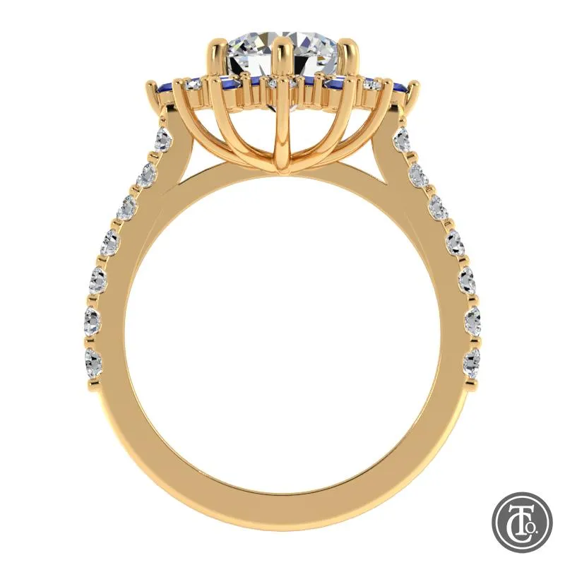 Fancy Halo Semi-Mount Engagement Ring with Sapphire Accents