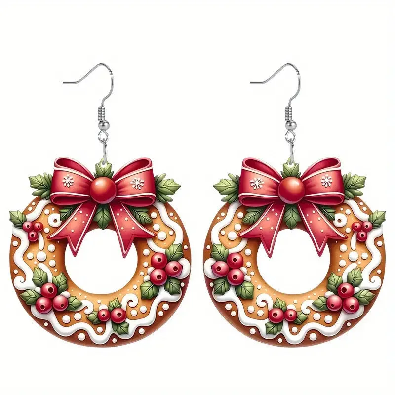 Festive Christmas Cookie Wreath Acrylic Earrings – Sweet Holiday Style