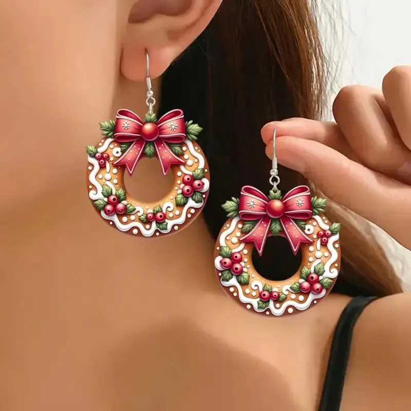 Festive Christmas Cookie Wreath Acrylic Earrings – Sweet Holiday Style