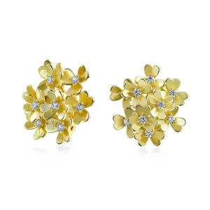 Floral CZ Bouquet Clip-On Earrings for Non-Pierced Ears SilverRoseGold Plated