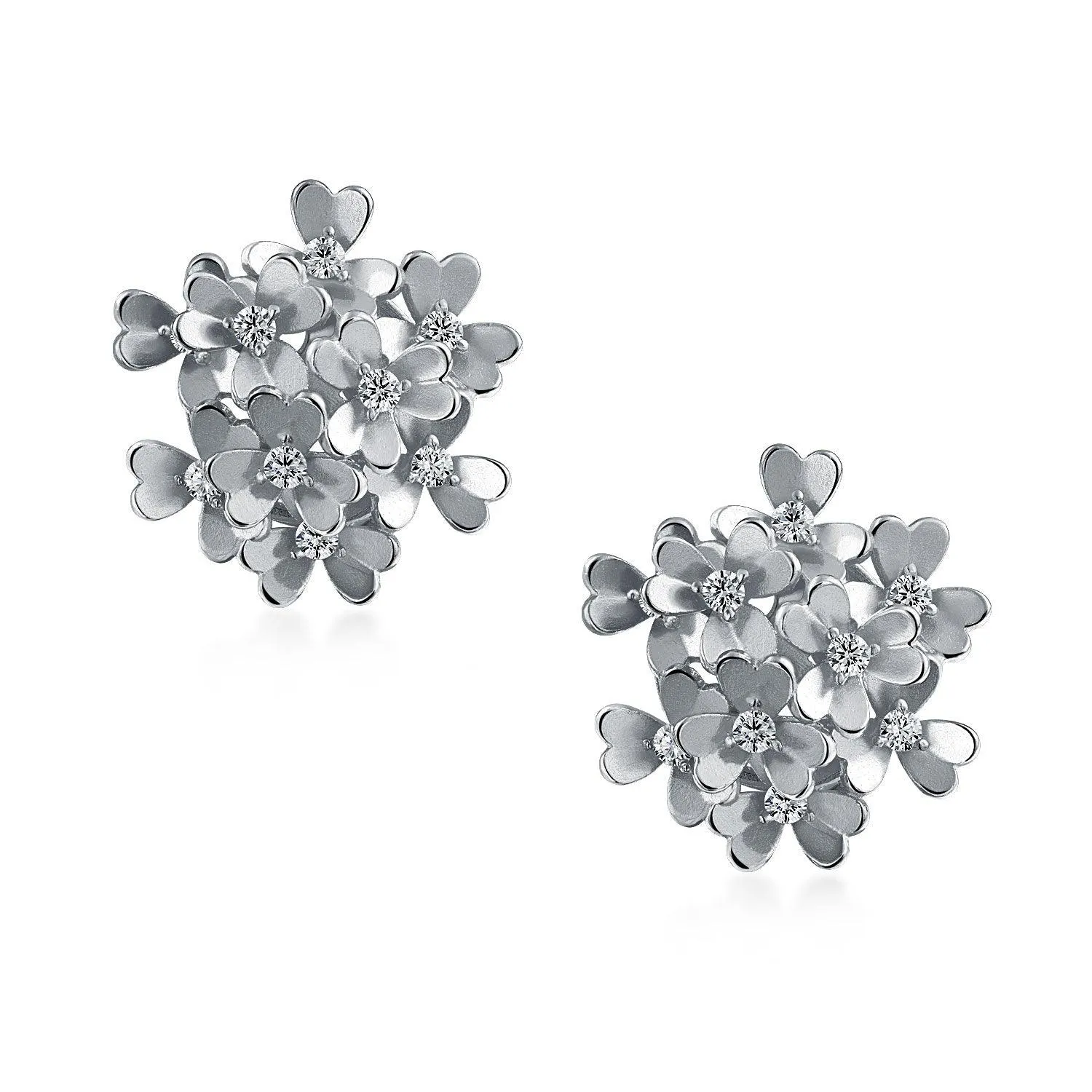 Floral CZ Bouquet Clip-On Earrings for Non-Pierced Ears SilverRoseGold Plated