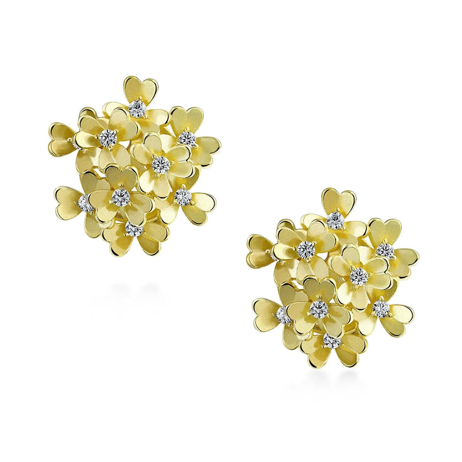 Floral CZ Bouquet Clip-On Earrings for Non-Pierced Ears SilverRoseGold Plated