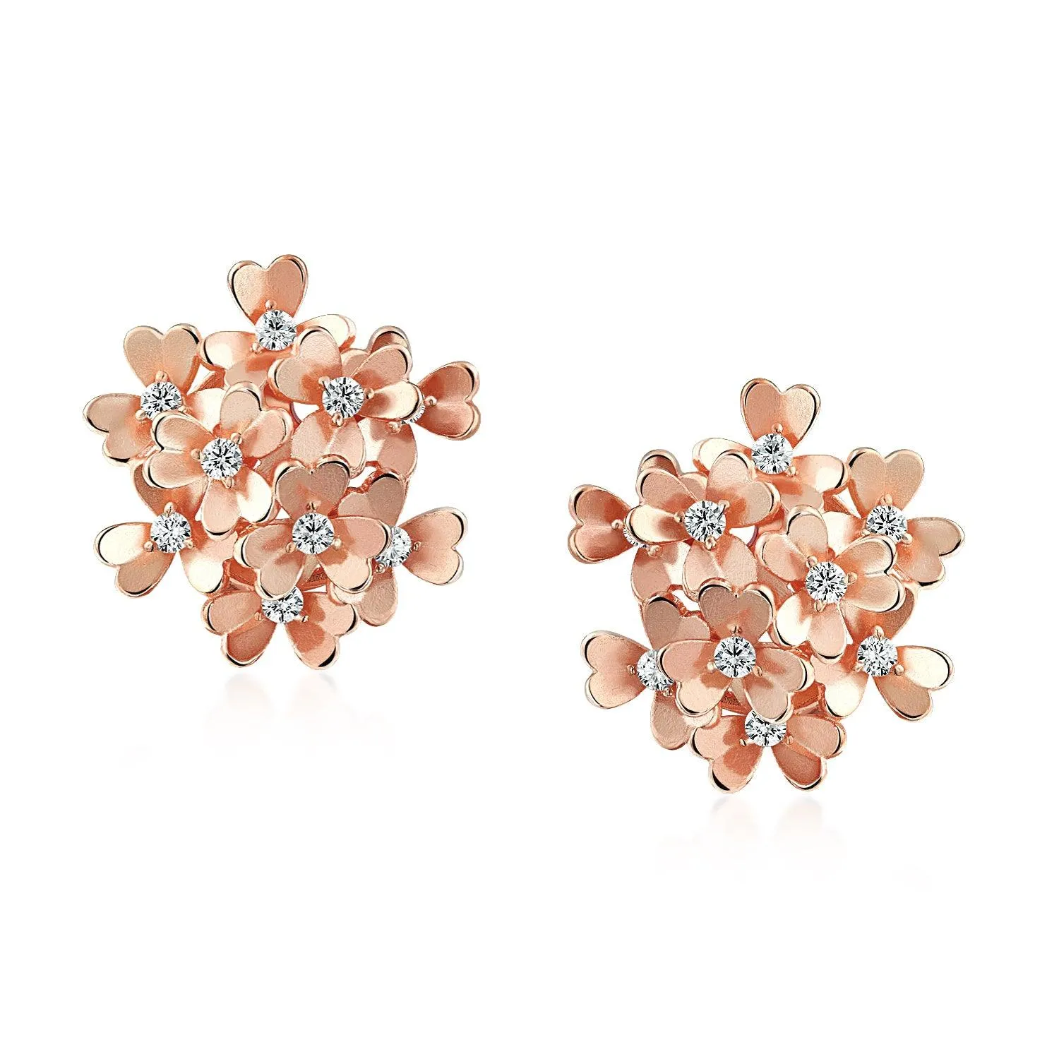 Floral CZ Bouquet Clip-On Earrings for Non-Pierced Ears SilverRoseGold Plated