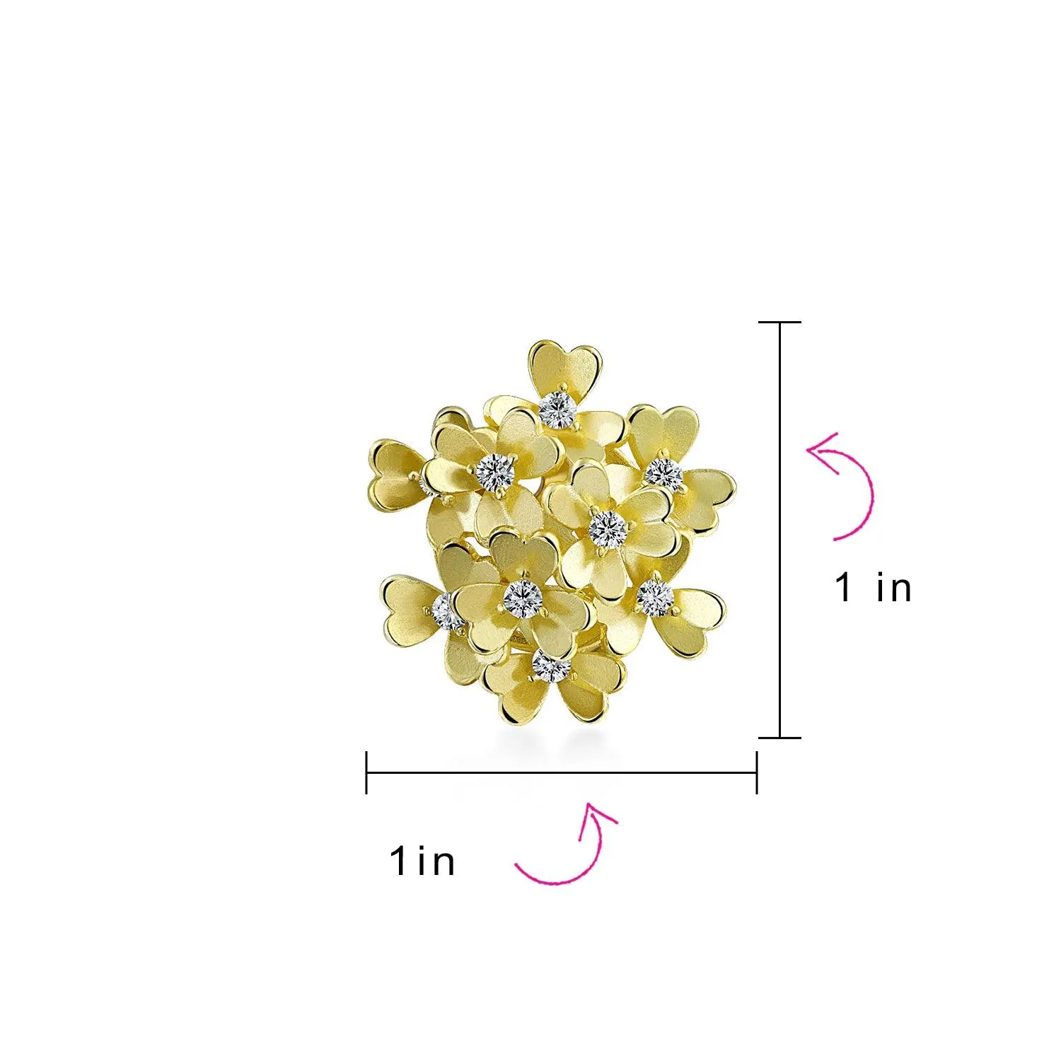 Floral CZ Bouquet Clip-On Earrings for Non-Pierced Ears SilverRoseGold Plated