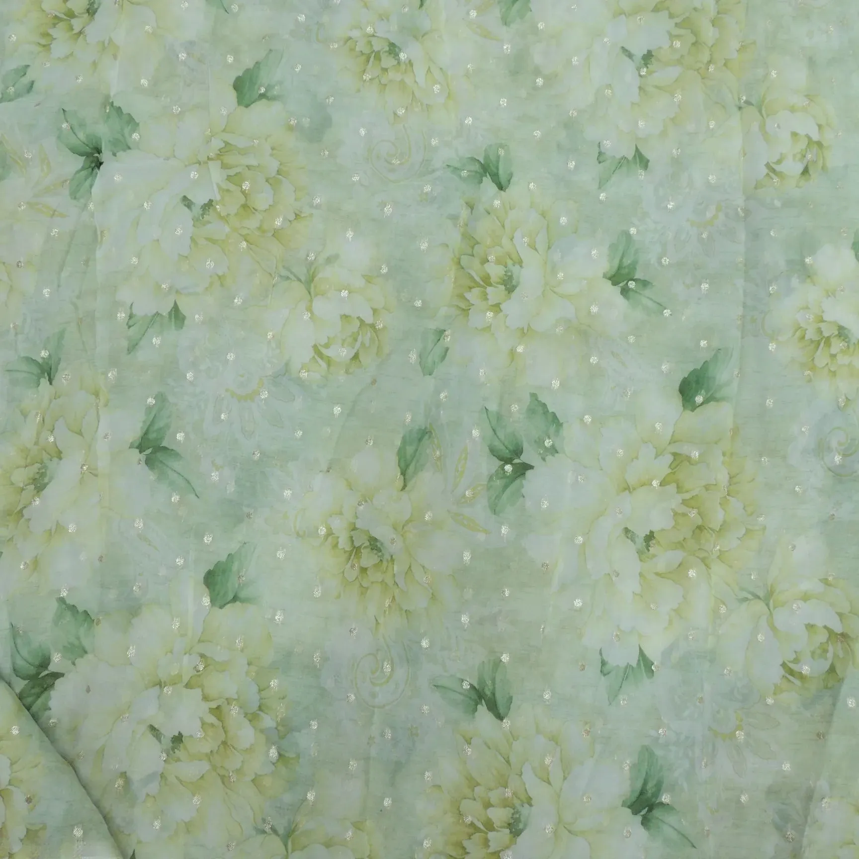 Floral Print On Viscose Organza Fabric