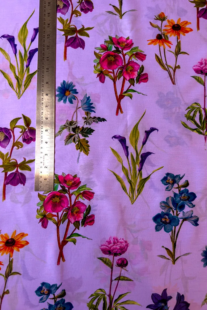 Floral Printed Lavender Muslin Fabric